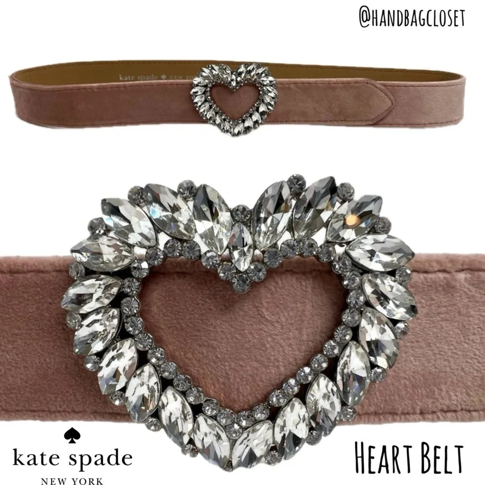 Kate Spade Heart Belt Rhinestone Crystals Pink Suede Size Small Medium Belt